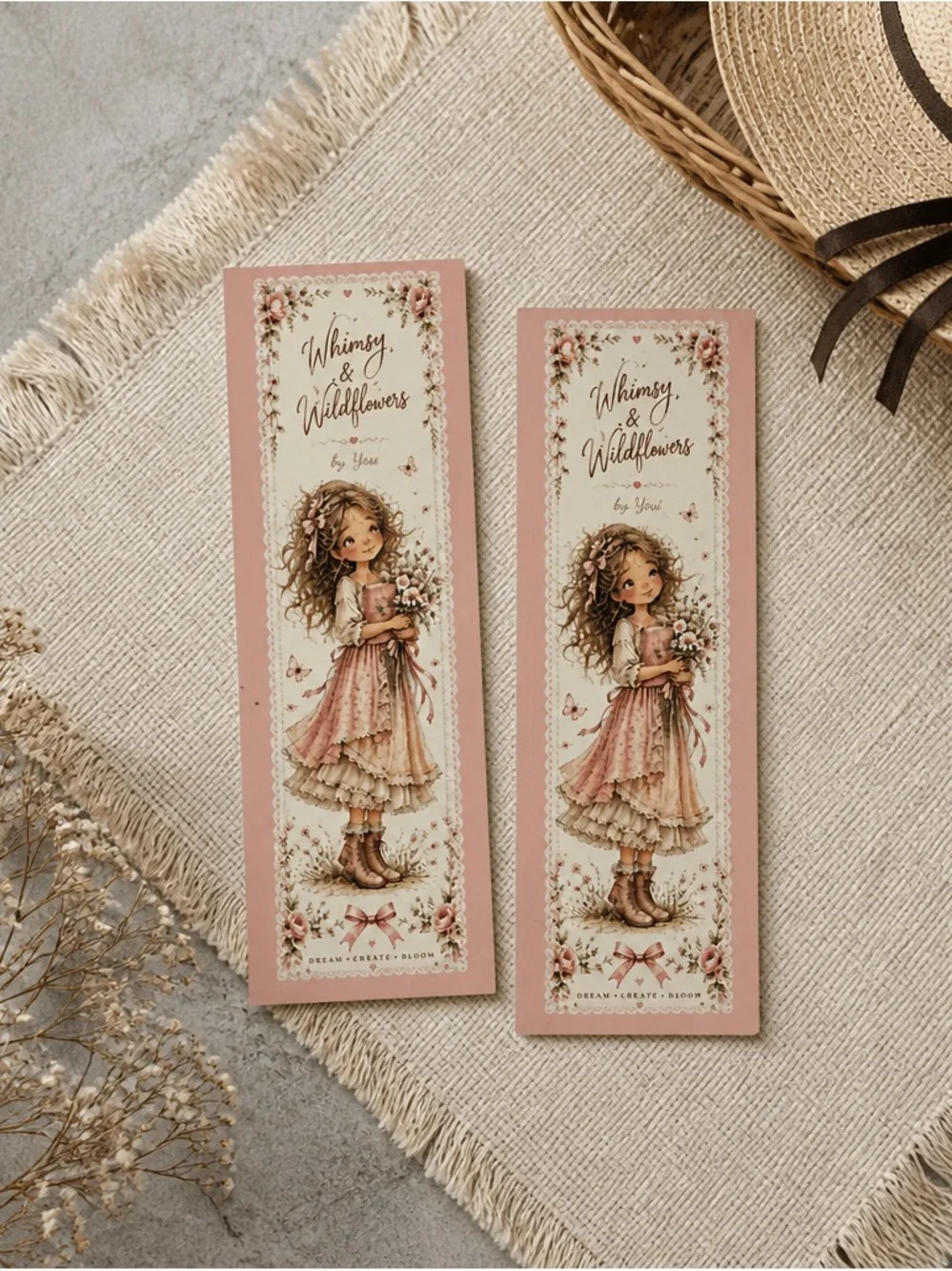 Wildflowers Pink Floral Girl Kids Bookmark Set